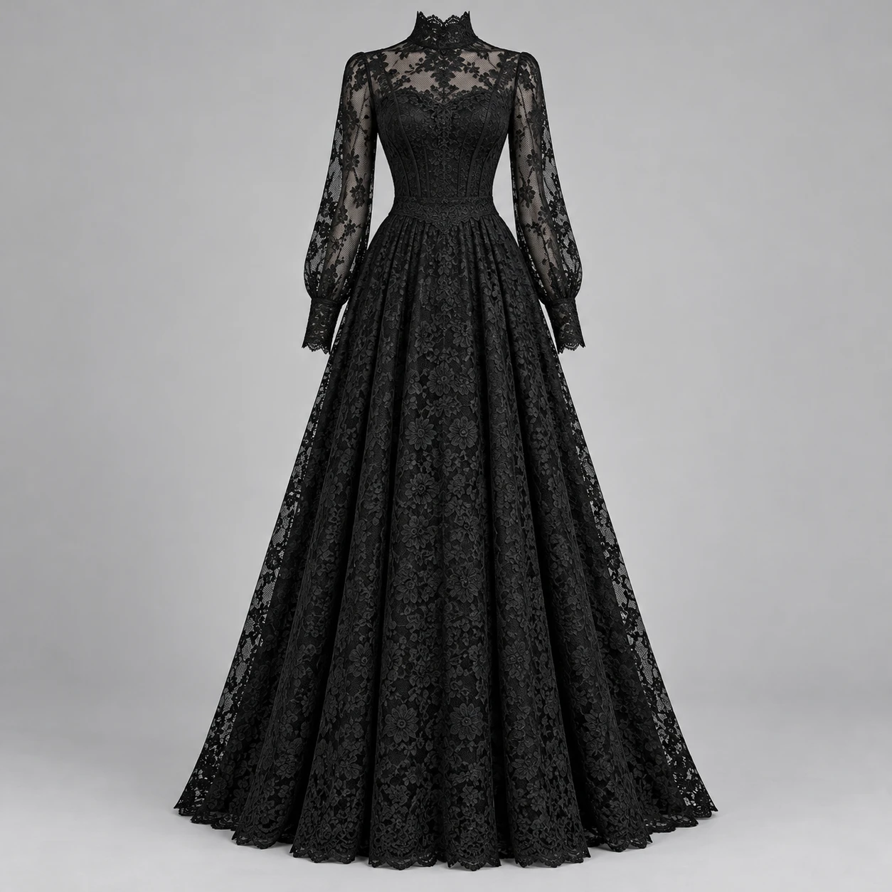 Black Cathedral Lace Maxi Dress