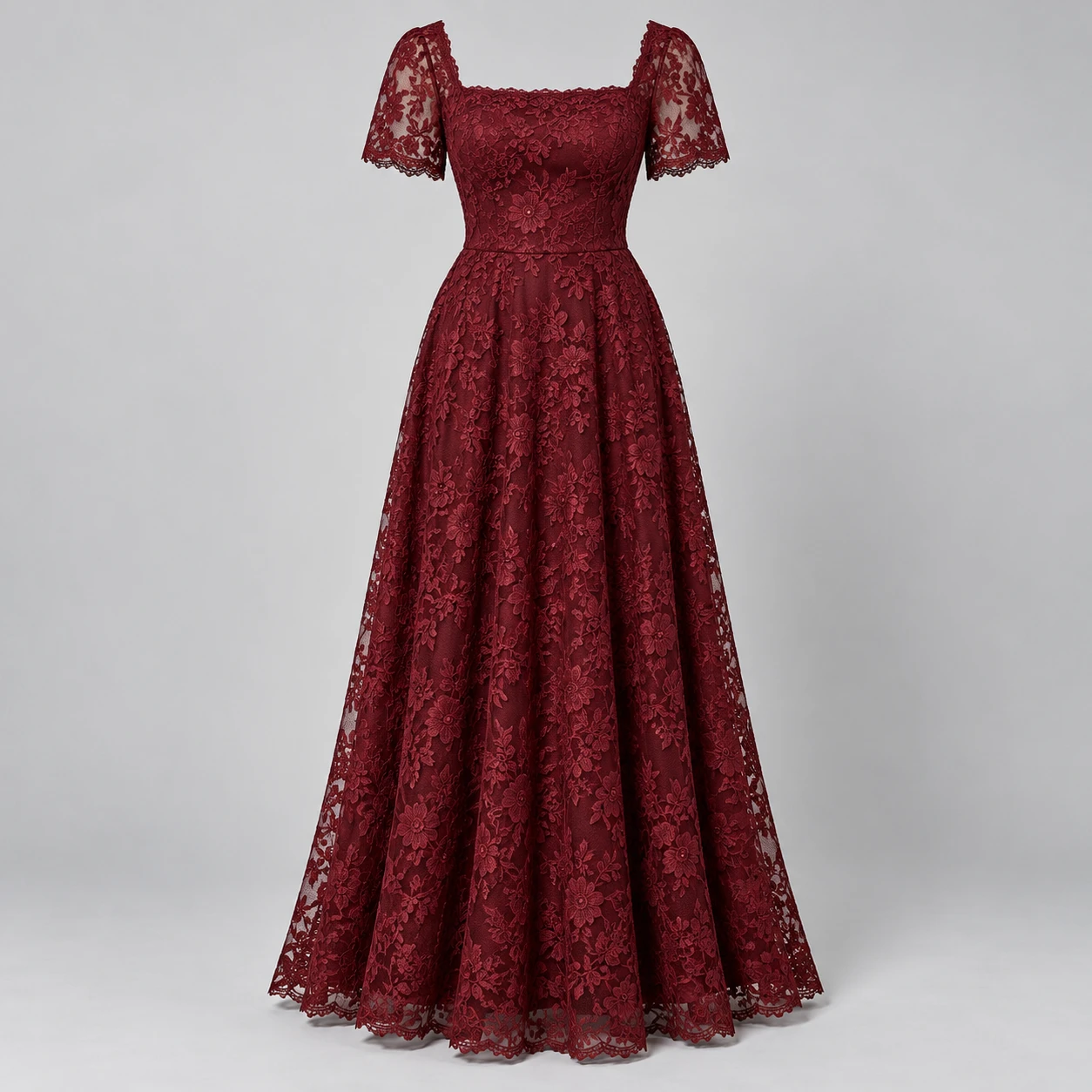 Burgundy Mourning Rose Lace Maxi Dress